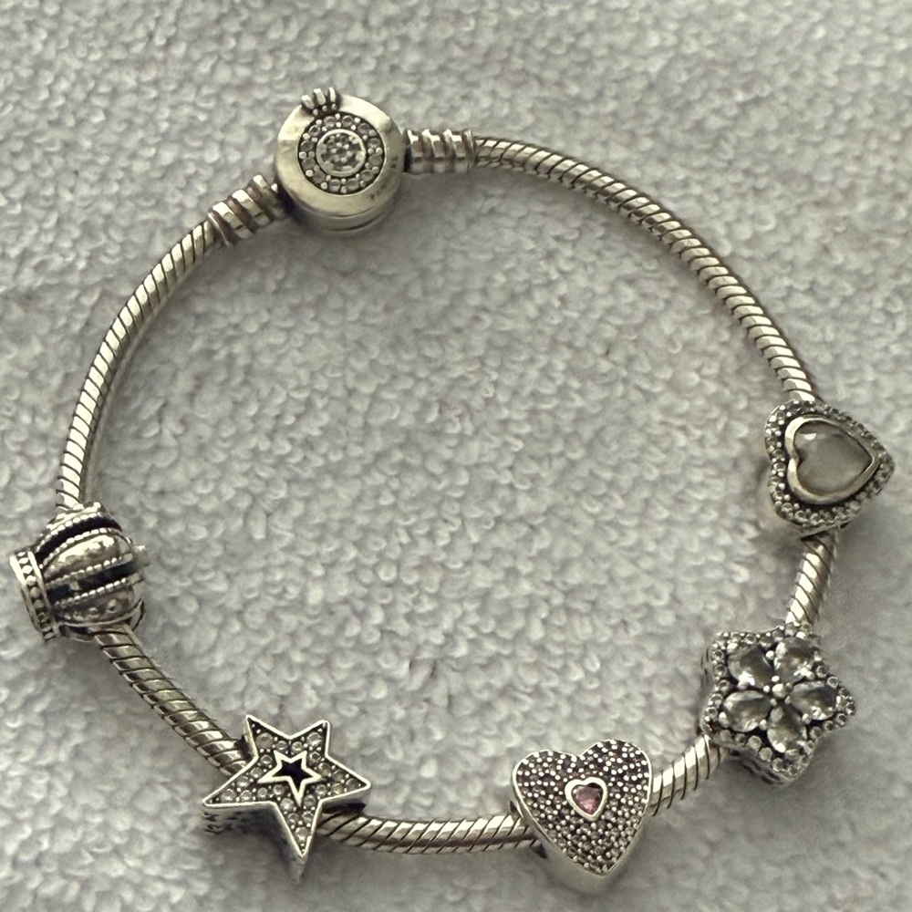Pandora Silver and Pink Heart Charm Bracelet